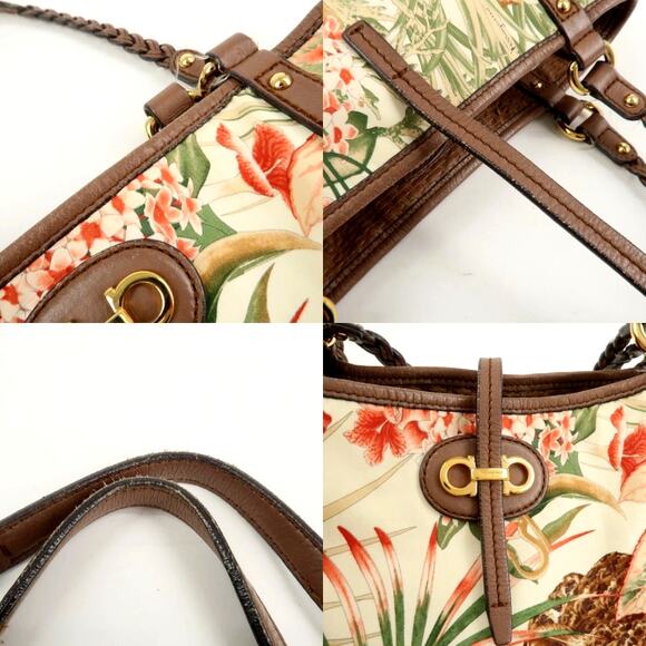 💎✨Authentic✨💎Ferragamo Gancini Leather Nylon Tote Bag Ivory Multicolor - Picture 9 of 17